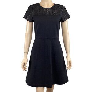 J.Crew Black Laser Cut Lace Short Sleeve Dress Size 2 Fit‎ & Flare Eyelet